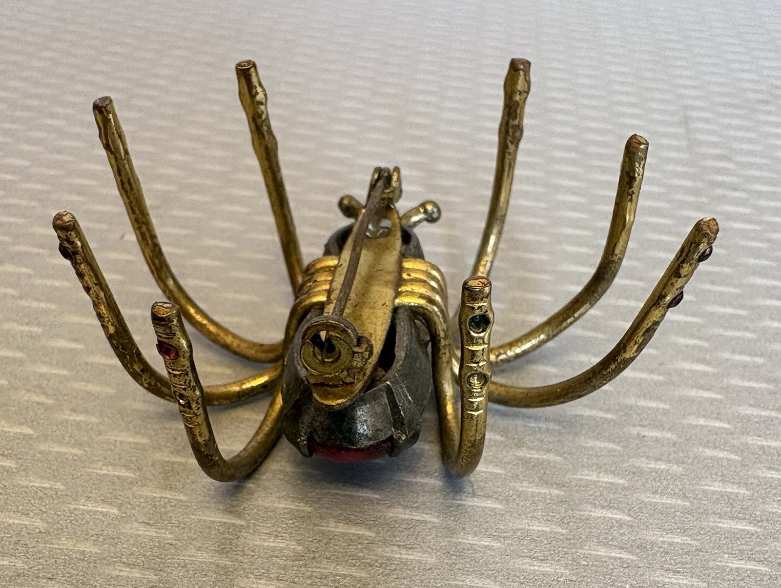 Art Deco Antique Spider Brooch Insect Bug Jewelry Red Plastic Rhinestones READ
