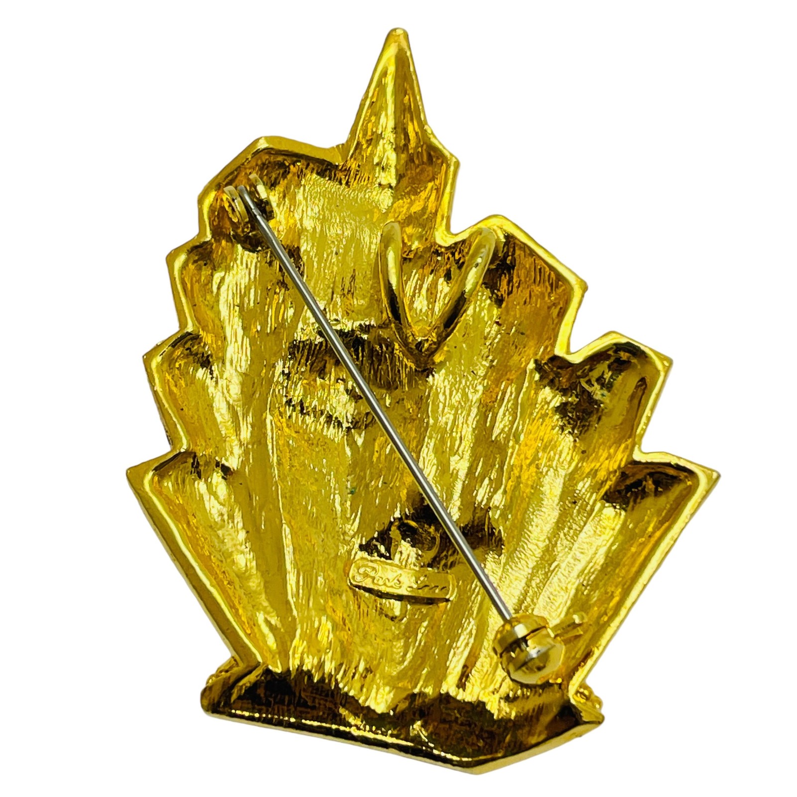 Vintage PARK LANE signed gold tone city buildings designer brooch