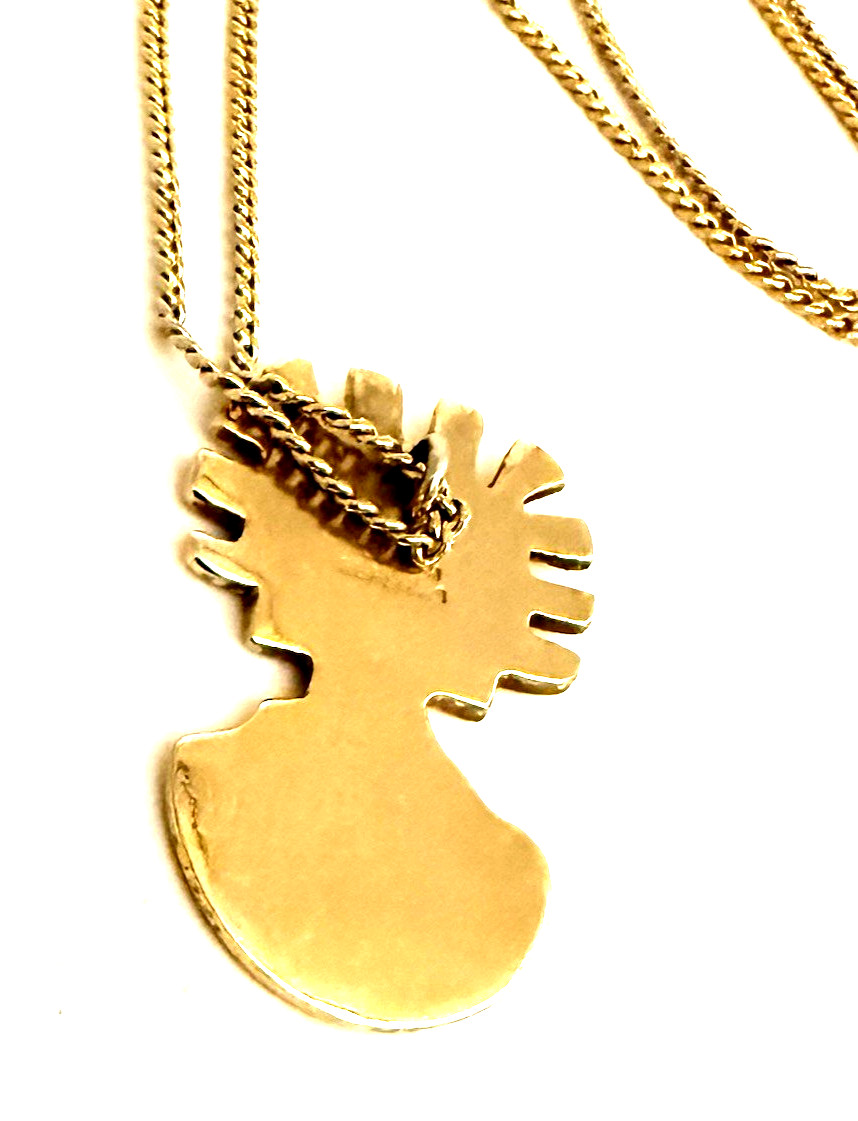 Vintage ALVA MUSEUM REPLICAS Maya ‘Man of the Sun’ Gold Tone Pendant Necklace