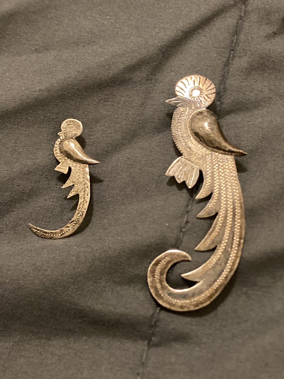 Guatemala Vintage Antique 900 sterling & 925 bird Quetzal Brooch lot of 2
