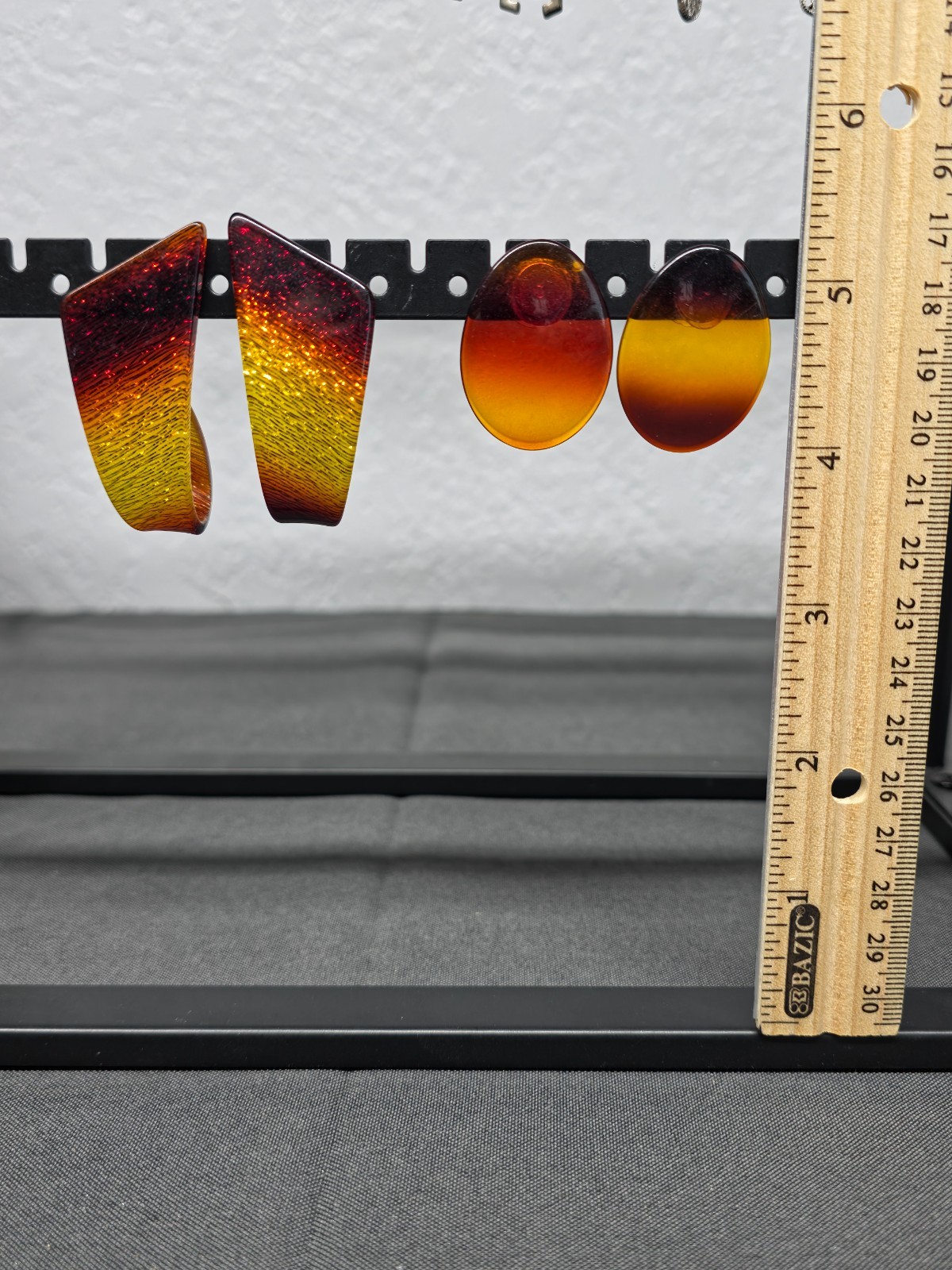Lot of 2 Vintage Lucite Resin Hoop Stud Earrings Tortoiseshell Amber Ombre Retro