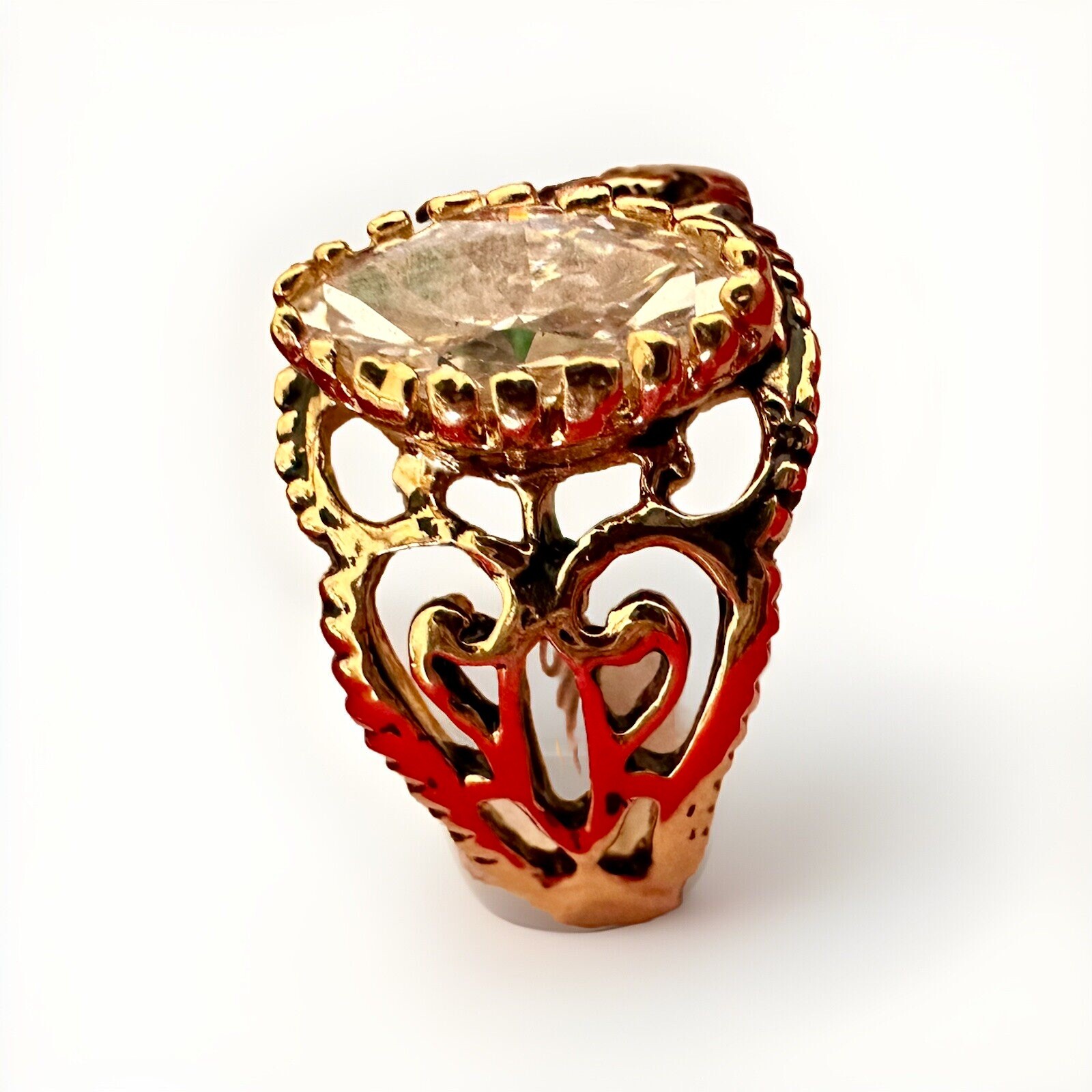 NEW Vintage Cubic Zirconia 14K Dura-Klad Gold Electroplate Cocktail Ring Sz. 9