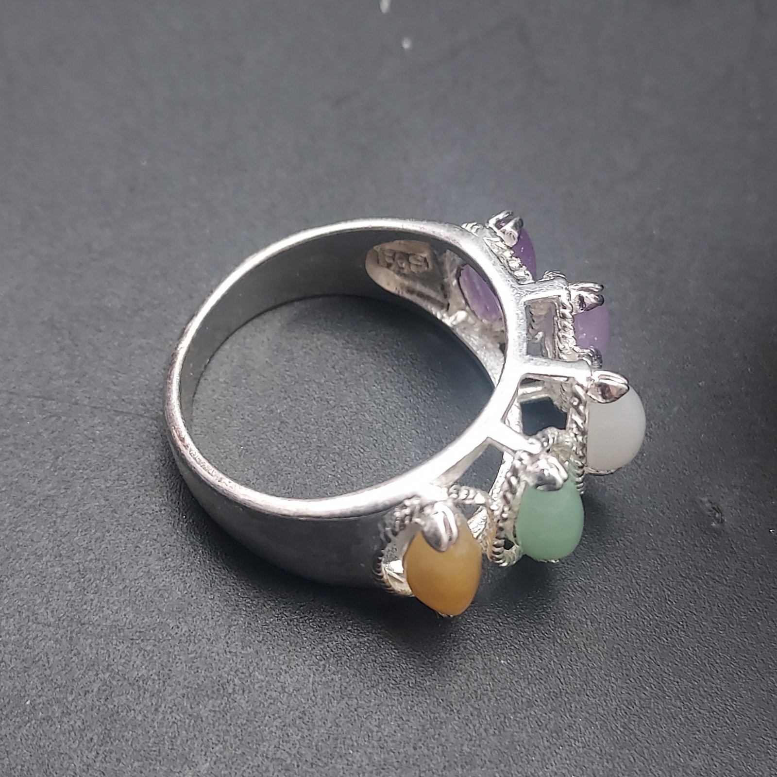 Sterling Silver Multicolor Gemstone Ring 925 FAS Amethyst Size 7