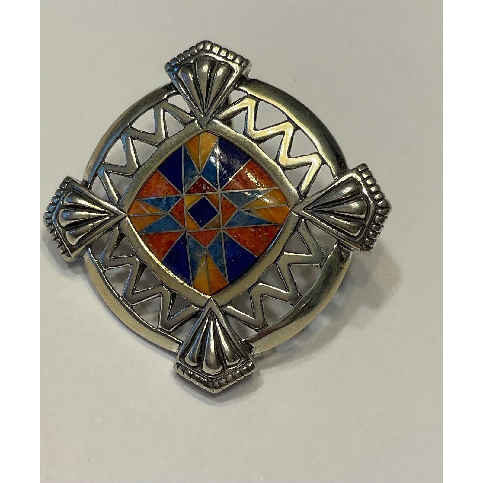 Carolyn Pollack Sterling Silver Scarf Slide Geometric Lapis Turquoise Inlay