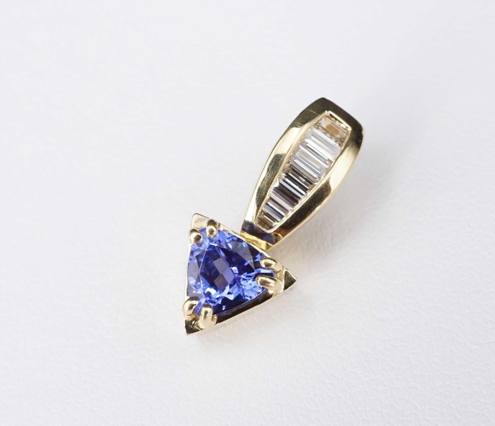 Vintage 14k 1ct Tanzanite Diamond Pendant Trillion Yellow Gold Natural PG2159