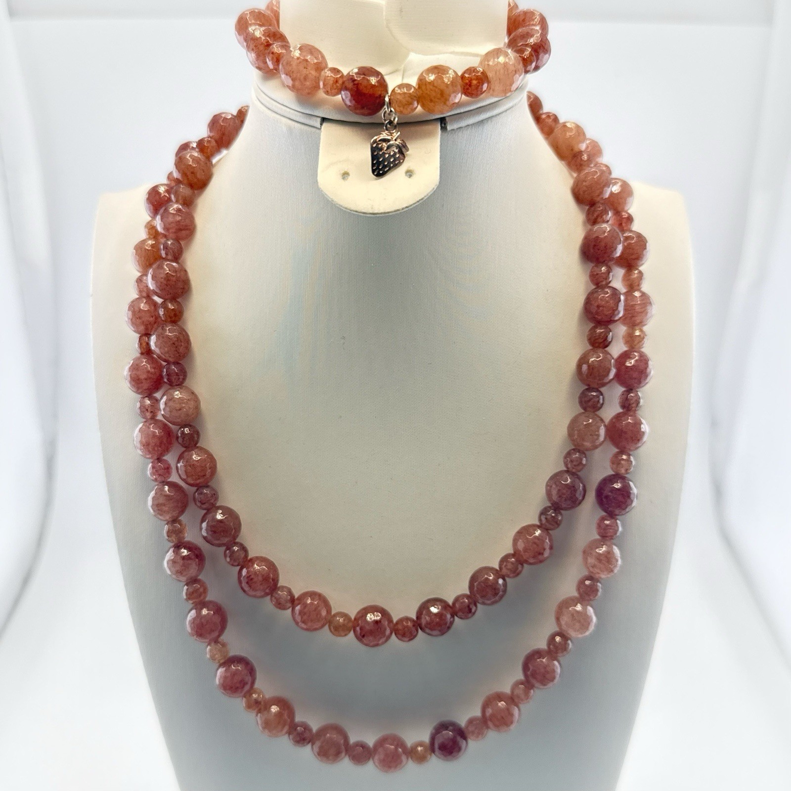 Jay King Necklace Strawberry Quartz Bracelet Set Lot Beaded Sterling Silver 925