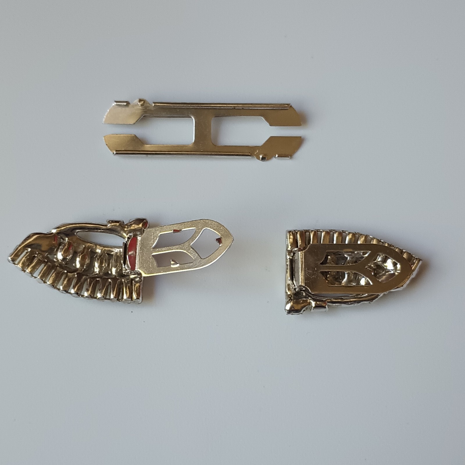 Gold Tone Clear Baguette Rhinestone Dress/Scarf Clip Set 2pc w/ Connector Bar