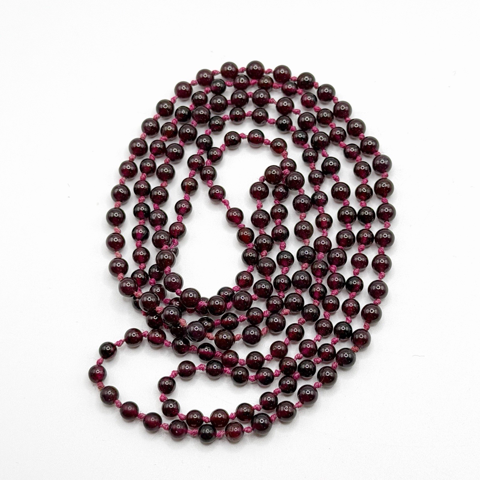 Vintage Genuine Natural Garnet Hand Knotted 4mm Bead Necklace, 38” Long