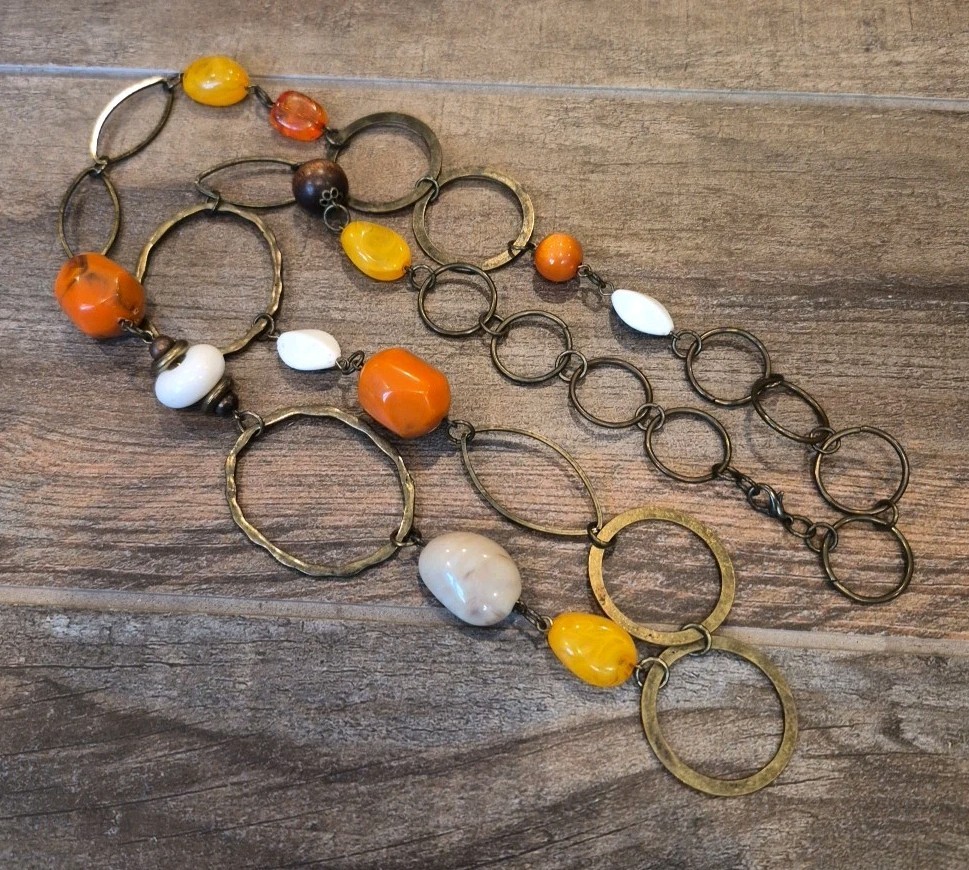 Vintage Stone & Mixed Metal Necklaces, Chipped Tiger’s Eye & Agate Slice Pendant