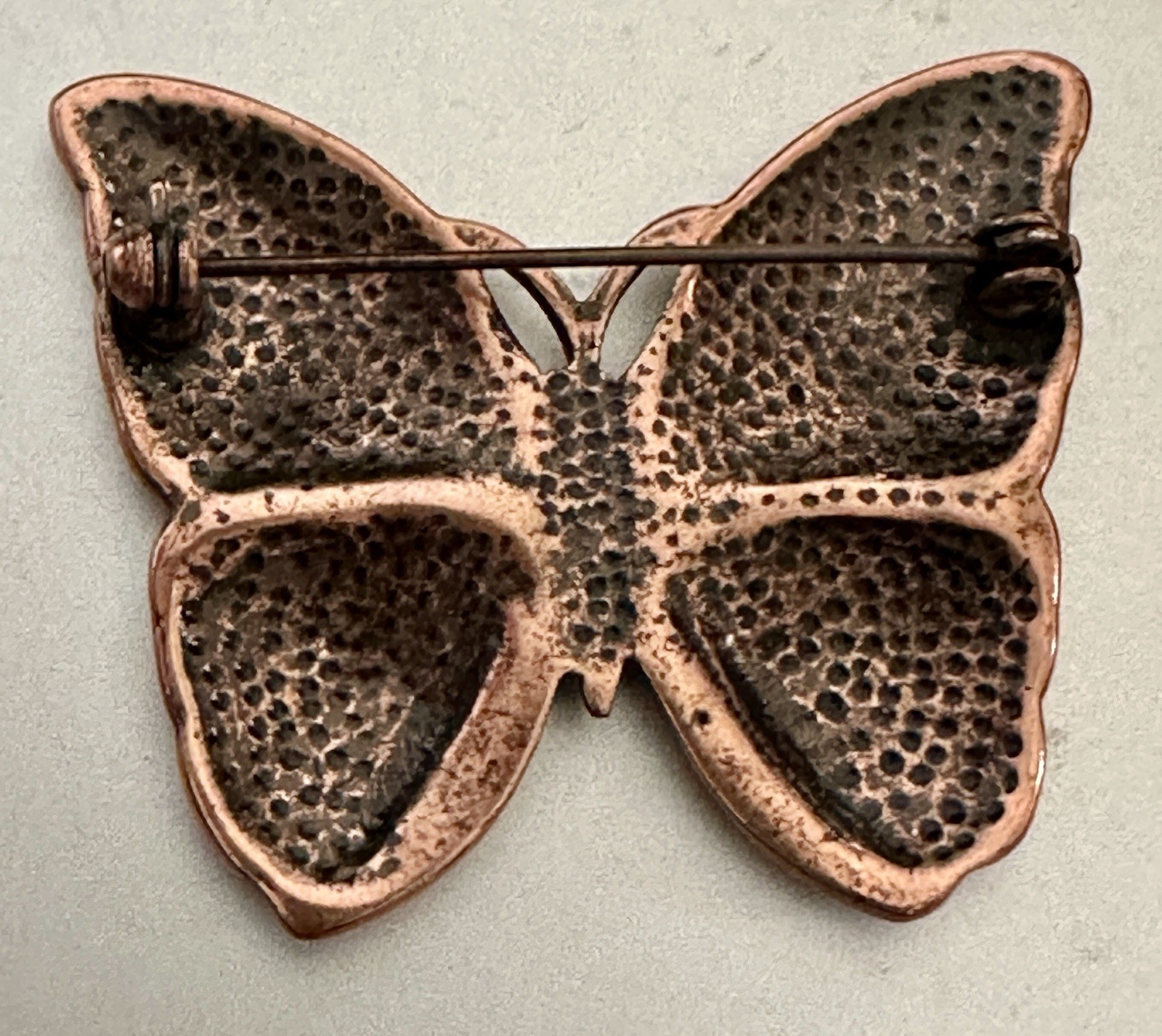 Butterfly Brooch Pin Vintage Rhinestone Enamel Copper?