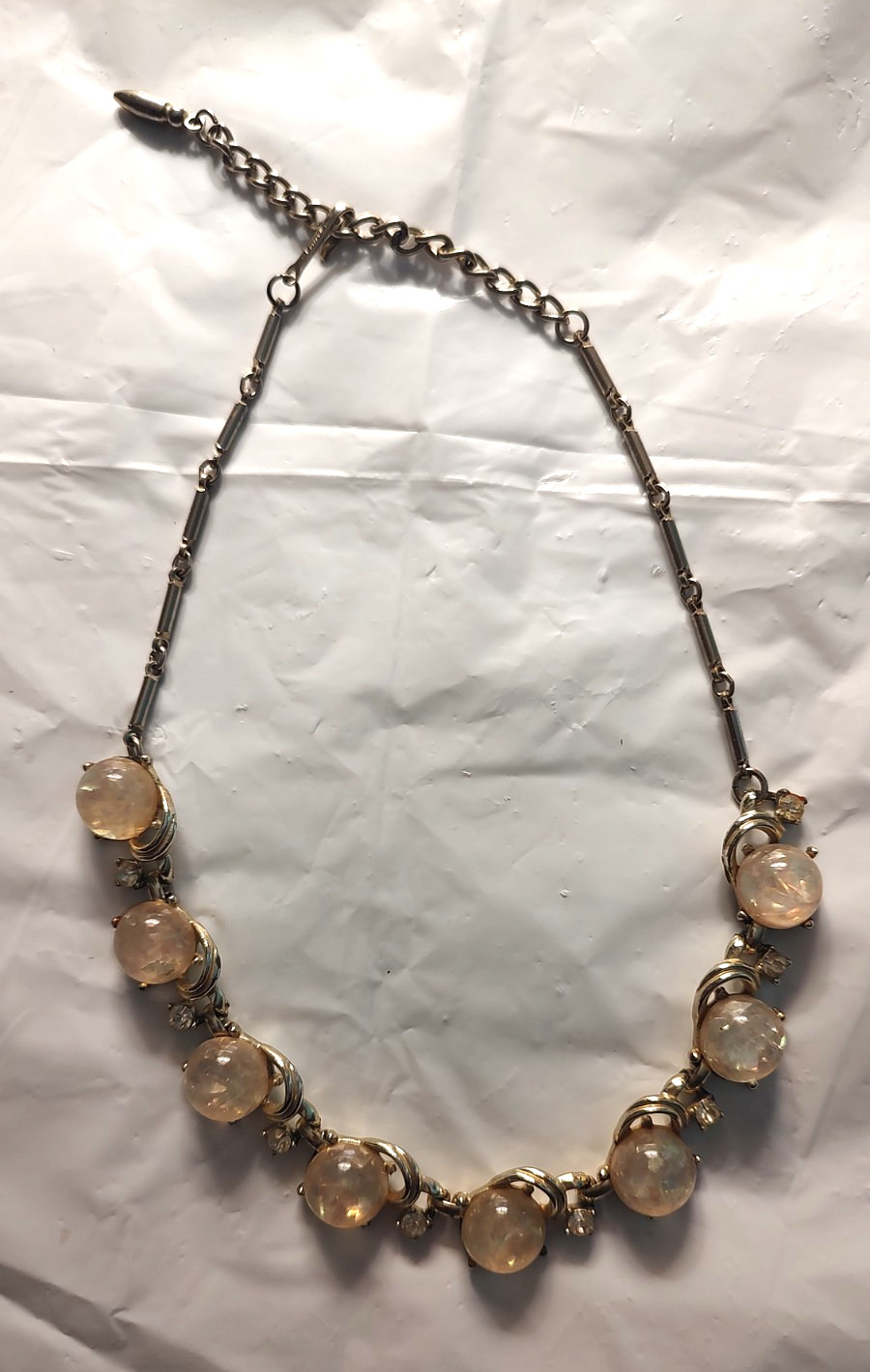 Coro Vintage Mid-Century White Faux Moonstone Cabochon Choker Necklace