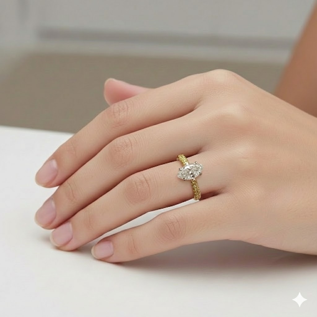 18k yellow gold 1.05ct. natural marquise Diamond Engagement ring