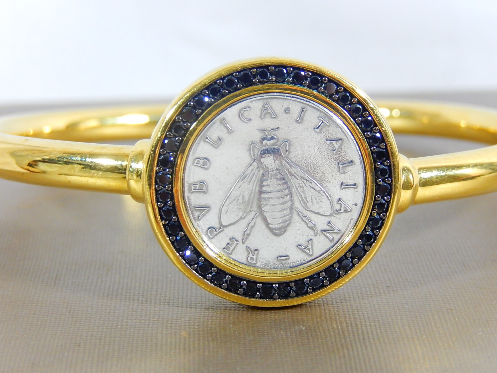 HSN BELLEZZA “BEE” LIRA COIN .76ctw SPINEL GP BRONZE BANGLE BRACELET