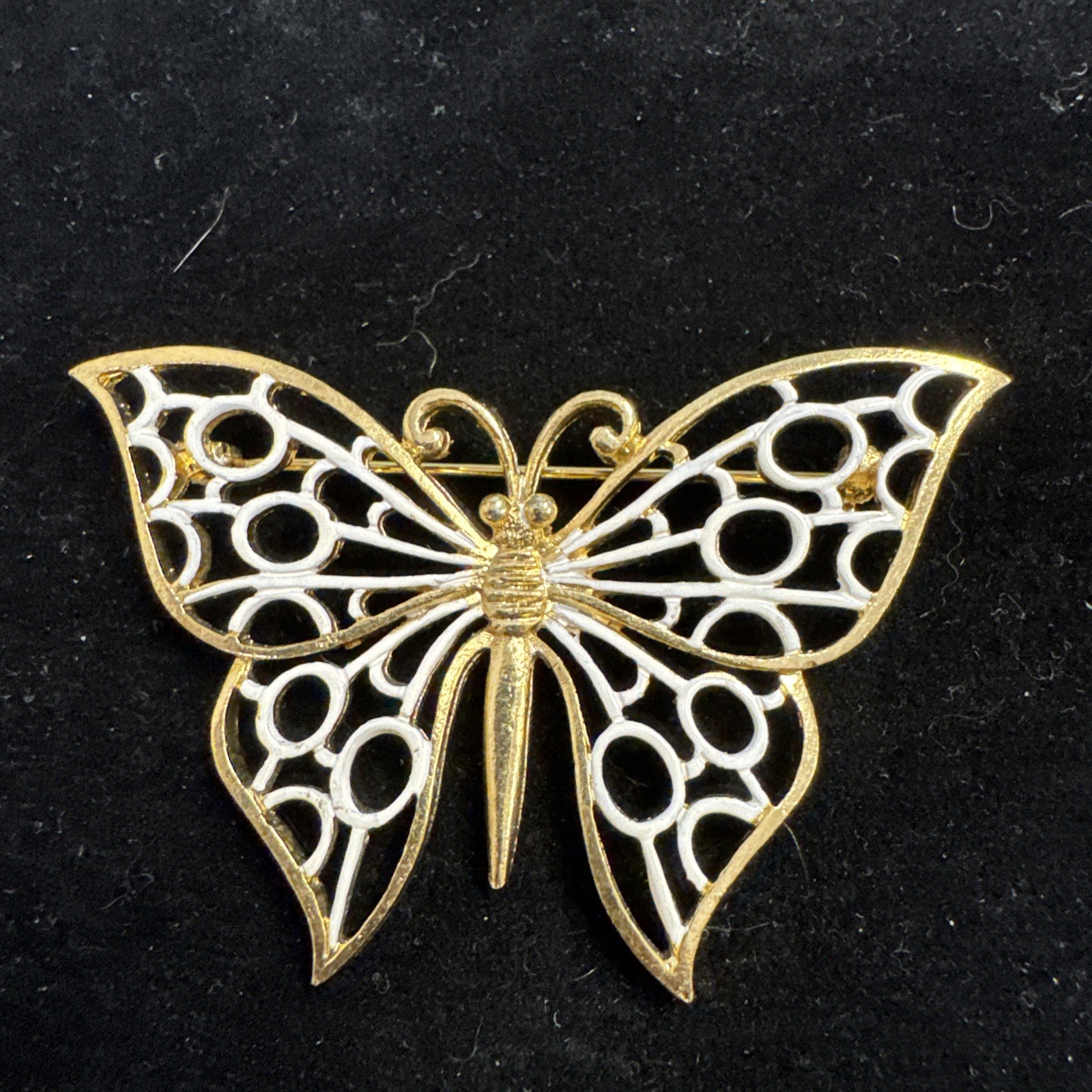 Vintage Coro Gold Tone Butterfly Pin With White Enamel Wings