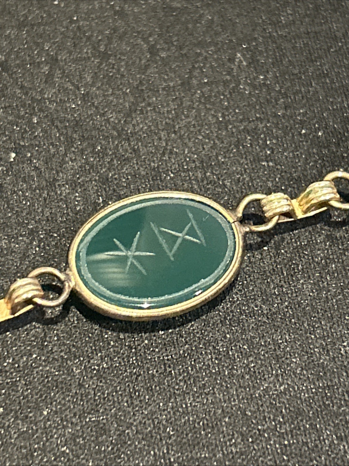 12 K Gold Filled AC Scarab Bracelet Egyptian Revival Carved Stones Needs Repair