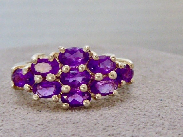 VINTAGE MINED ROUND FACETED AMETHYST CLUSTER RING SIZE 7 STERLING RING