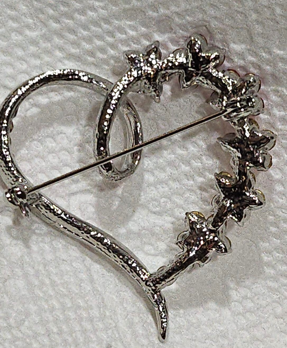 Heart Pin with Red and Pink Flower Stones Vintage