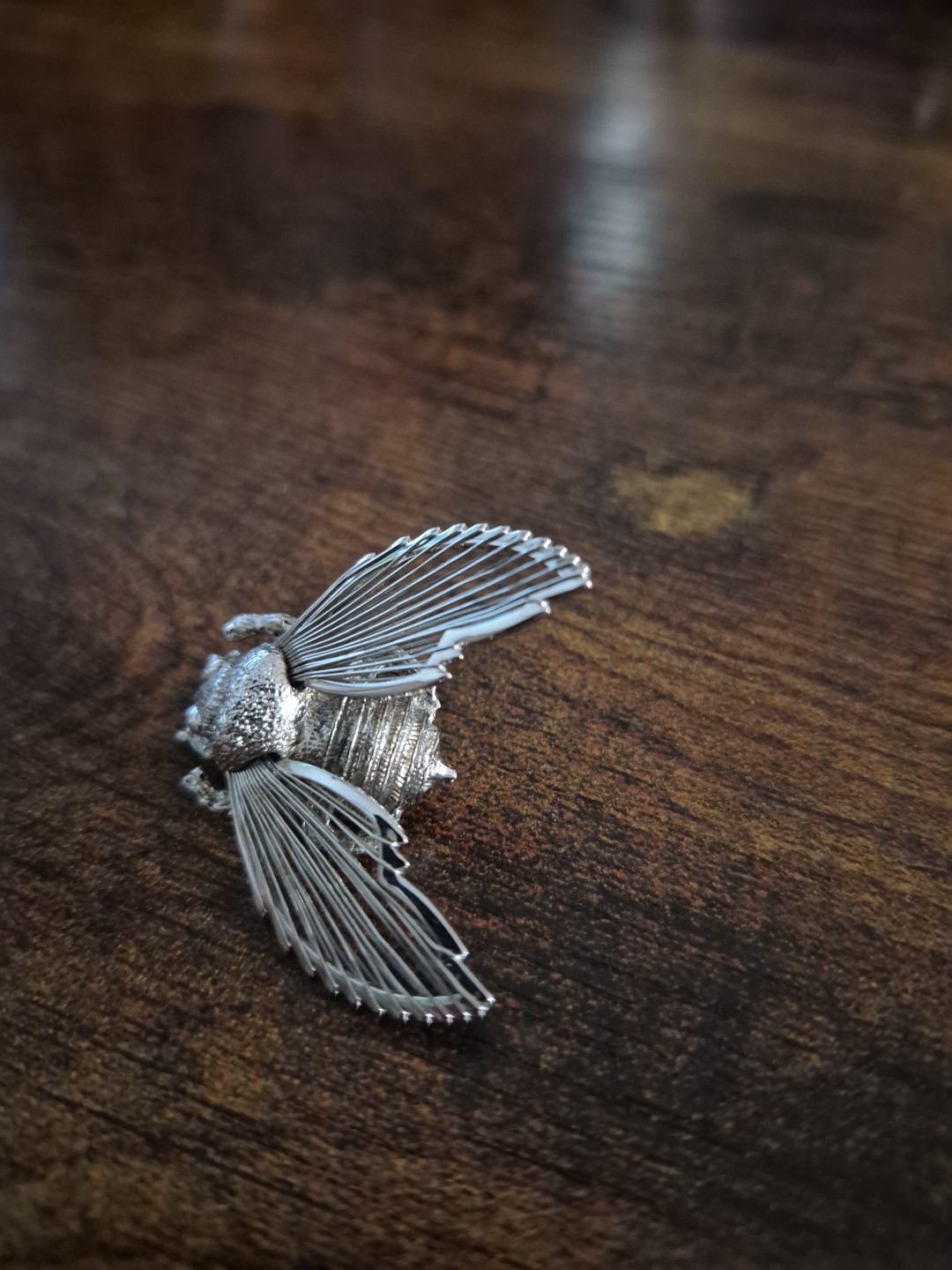 Vintage Monet Silver Tone Flying Insect Bug Brooch Pin Figural Signed