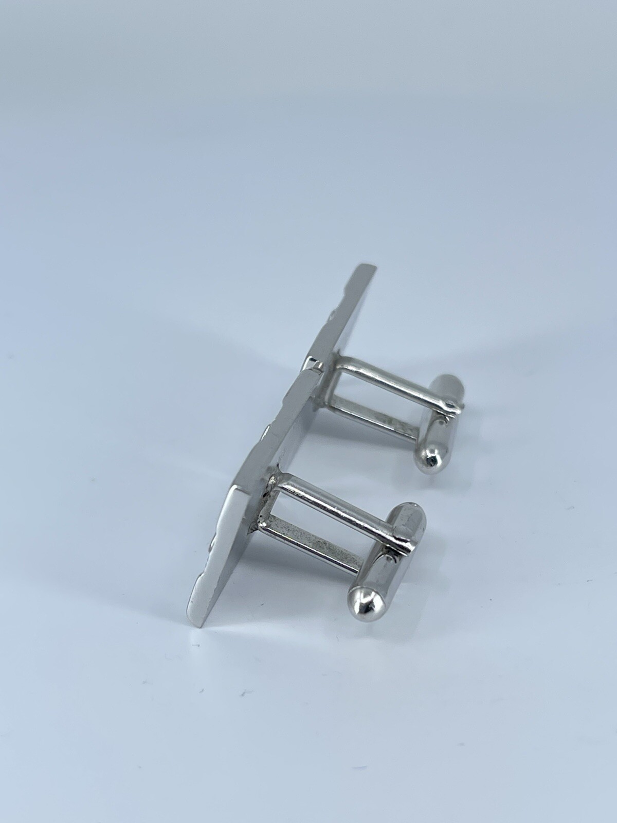 Swank rectangle cufflinks red rhinestone brushed polished silver tone