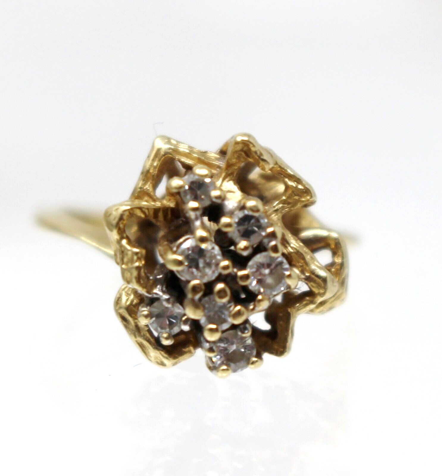 14k Plum Gold 7 Diamond Cluster RING Prong Set Cocktail MCM 3.3g Vintage