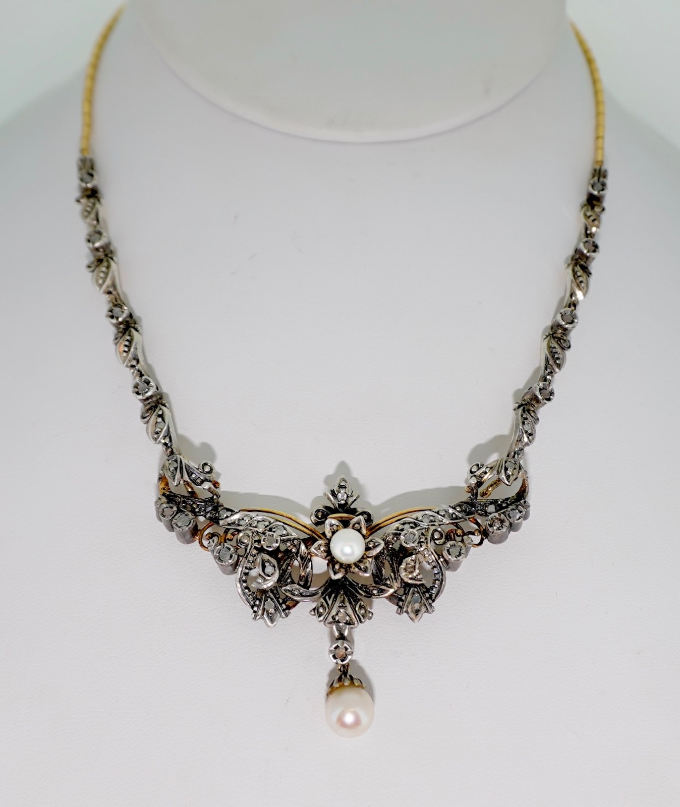 Convertible Victorian 18K & Silver Rose Cut Diamond & Pearl Brooch / Pendant / N