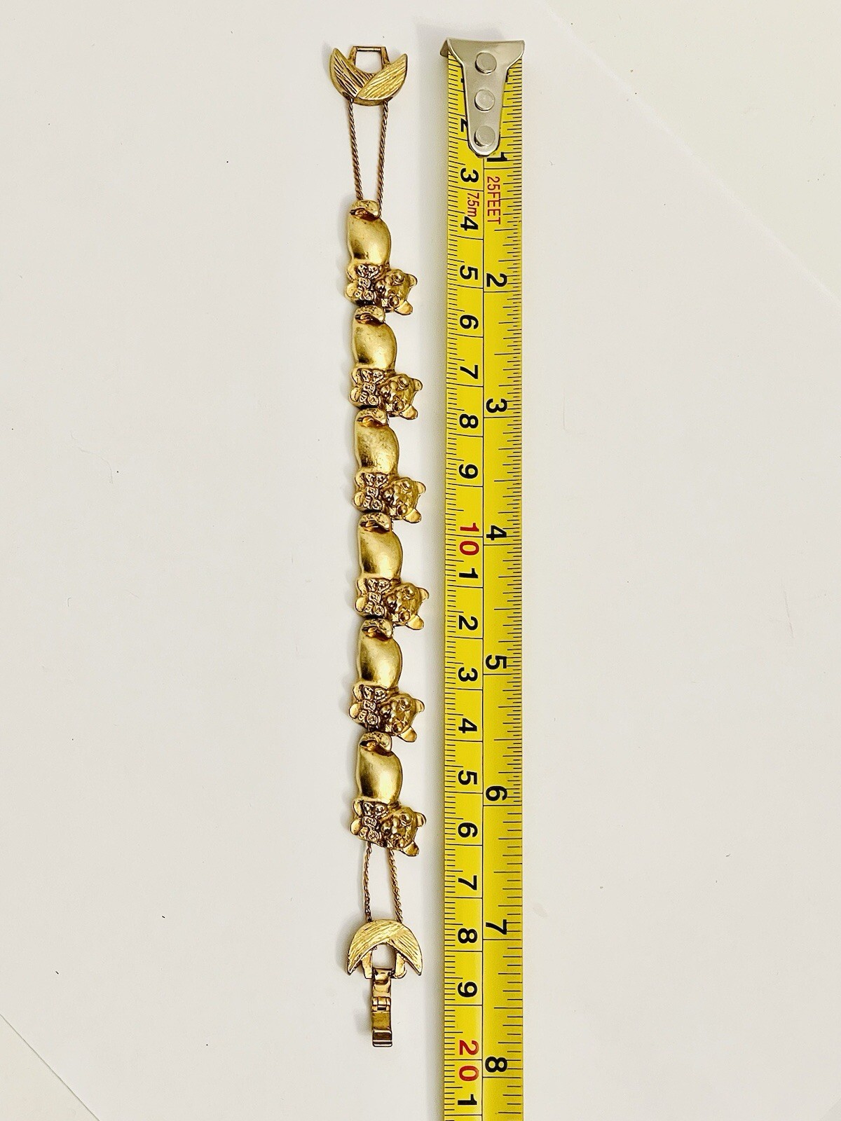 Vintage Gold Tone Cat Kitten Cuddling Slide Charm Bracelet