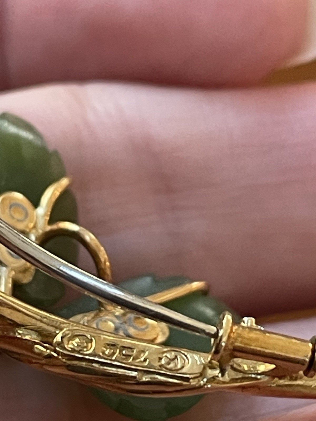 Stunning Vintage 750 18k Gold Jade Diamonds Rose Quartz Pin 13 Grams Rosebud
