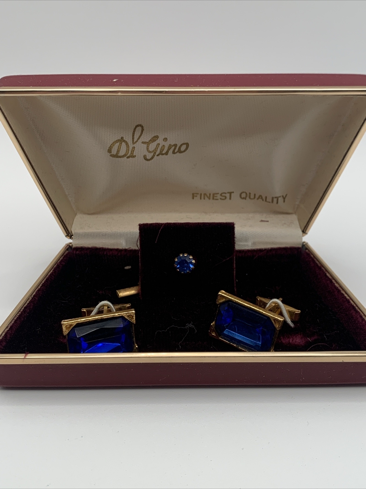 VINTAGE Royal Cobalt BLUE CUFF LINKS Tie Clip Set Made In Japan Box Gift NEW