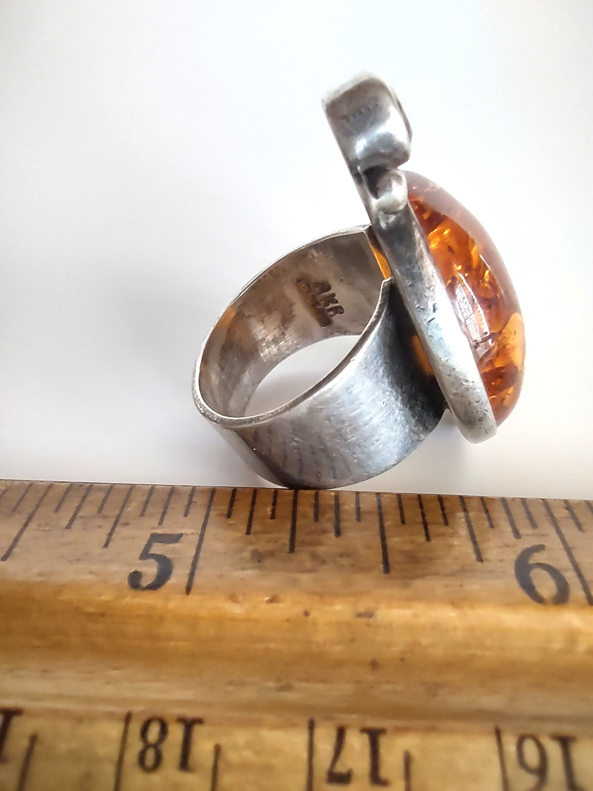 AKR Amy Kahn Russell Signed Sterling 925 Baltic Amber Modernist Ring Size 7