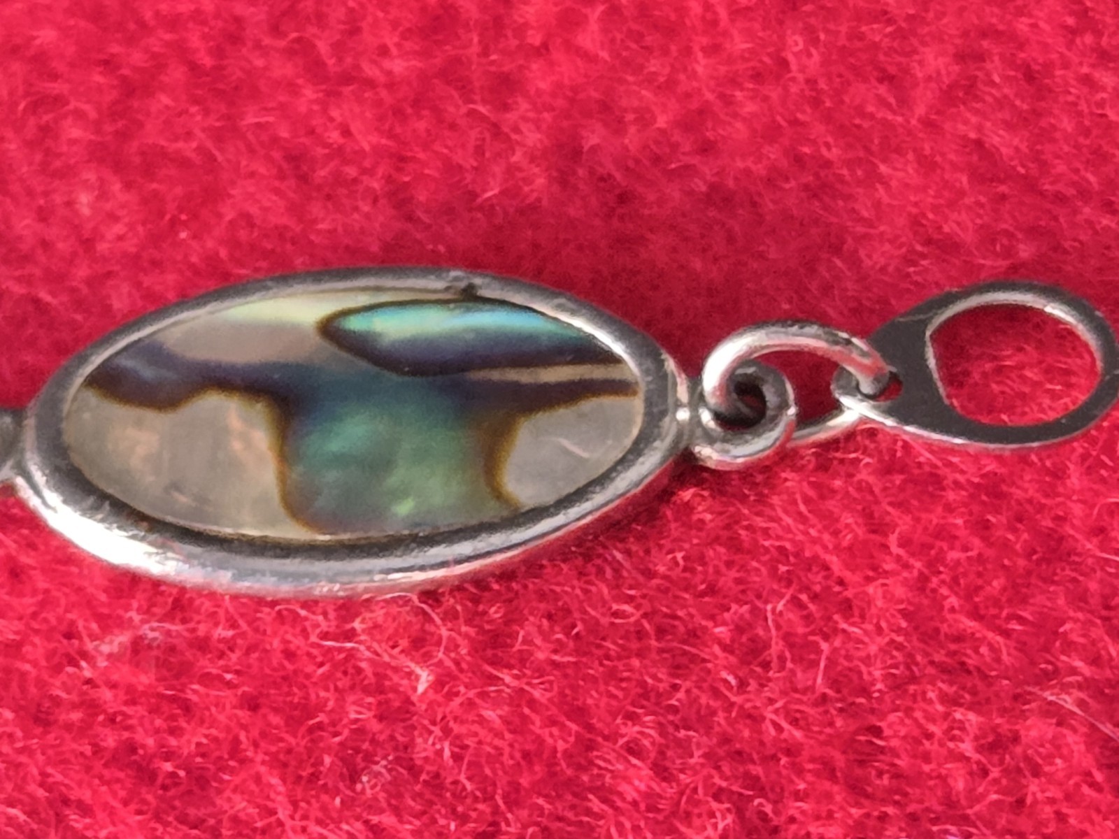 Vintage Abalone Shell Bracelet Oval Link Iridescent Paua Silver Tone