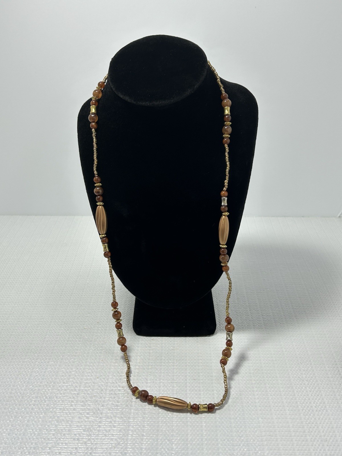Vintage Brown & Copper Tone Beaded Granny Grandma Core Necklace