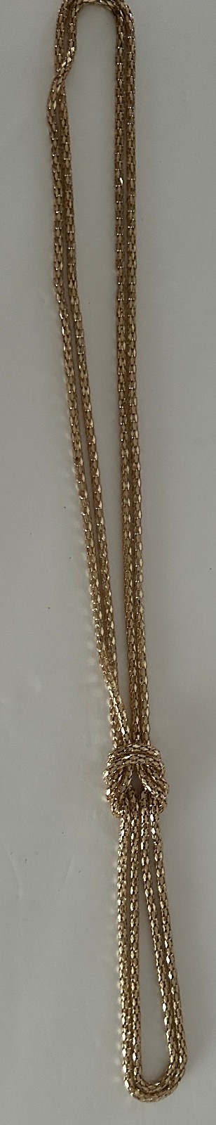 Vintage Gold Tone Rope Chain Knotted Lariat Necklace 13″ ++