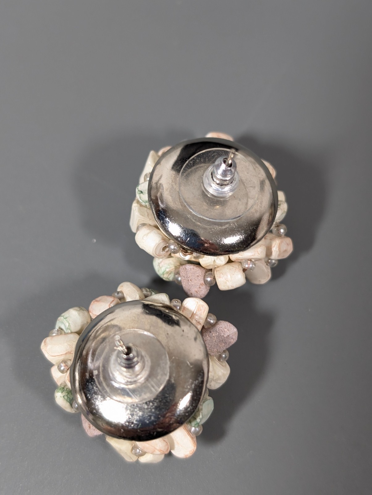 Vintage Pastel Faux Stone Beaded Cluster Round Earrings Pierced Acrylic