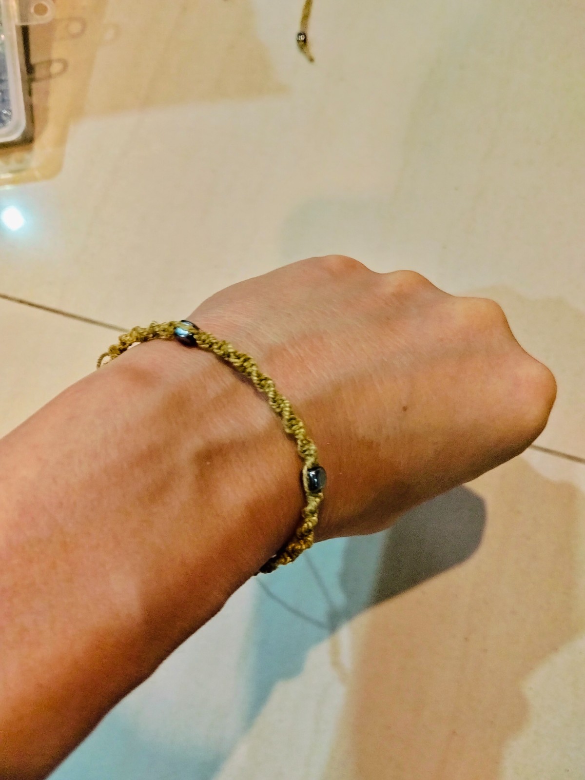 Adjustable Hemp Bracelet with Natural Cubic Sign – Boho Style