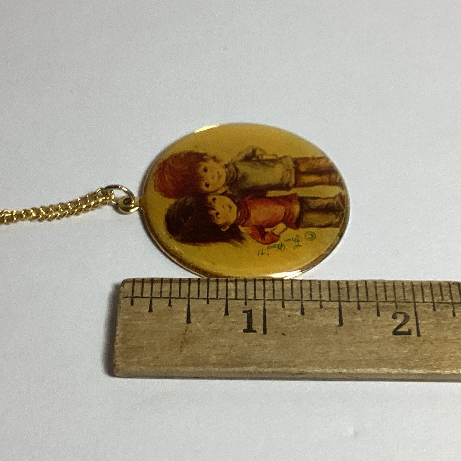 RETRO 1971 SIGNED FRAN MOR “MOPPETS” NECKLACE 19” LENGTH BOY/GIRL MEDALLION