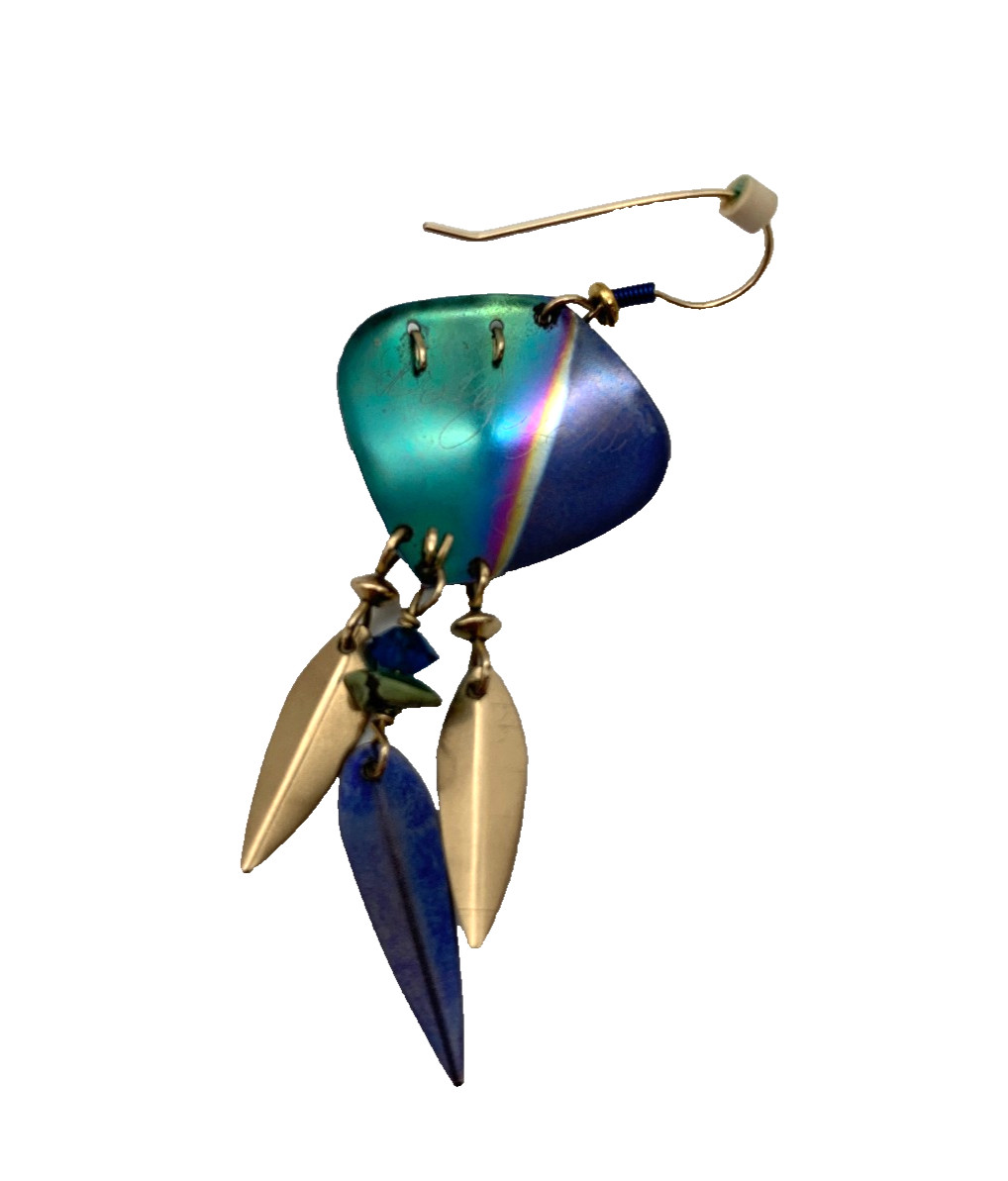 Vintage Holly Yashi Blue Niobium Artist Signed Gold Filled Earrings 80’s/90’s
