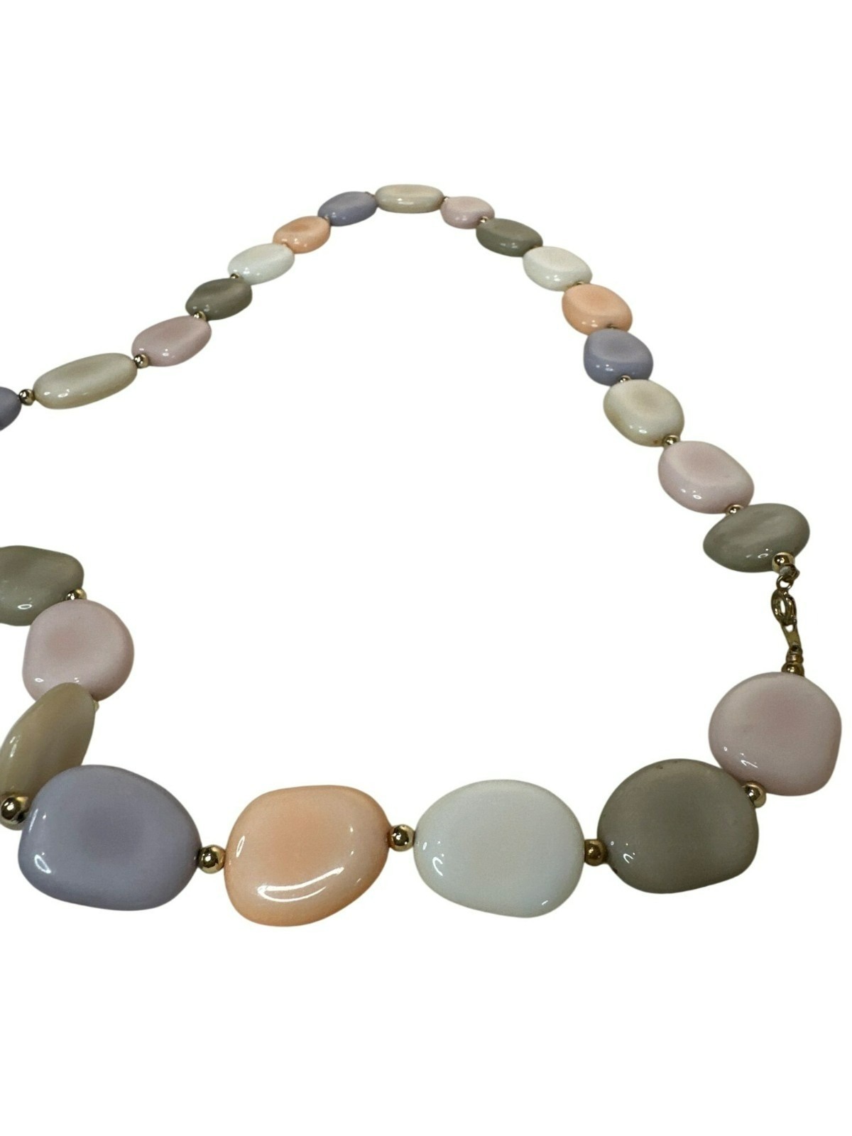 Vintage Necklace Pastel Multi-Color Bead 29″ 80s Chunky Gold Tone Spacers