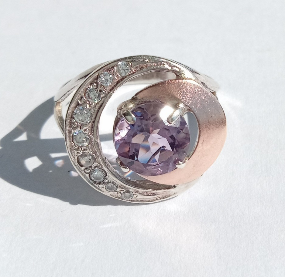 Vintage Ring Purple stone Sterling Silver 925 Gold 375 test Women Jewelry size 8