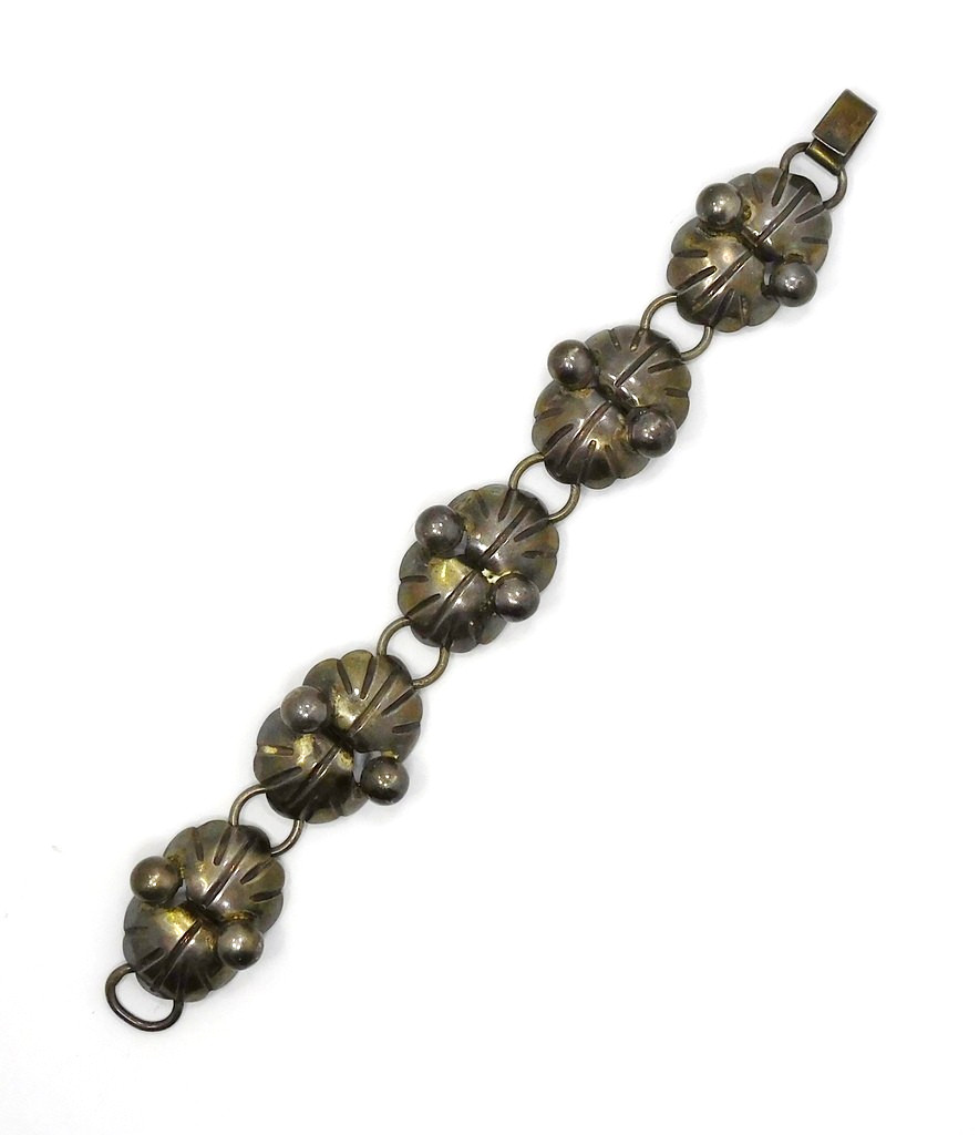 Early Taxco Mexico Fine Silver 980 Artisan Abstract Link Bracelet ~ 44.2 Grams