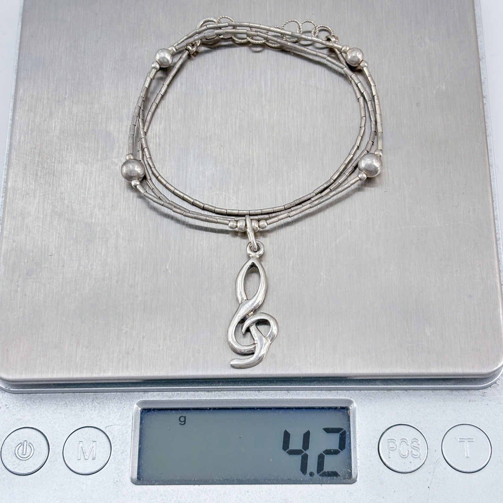 Vintage Sterling 925 Liquid Silver Music Pendant Necklace 17″-18″