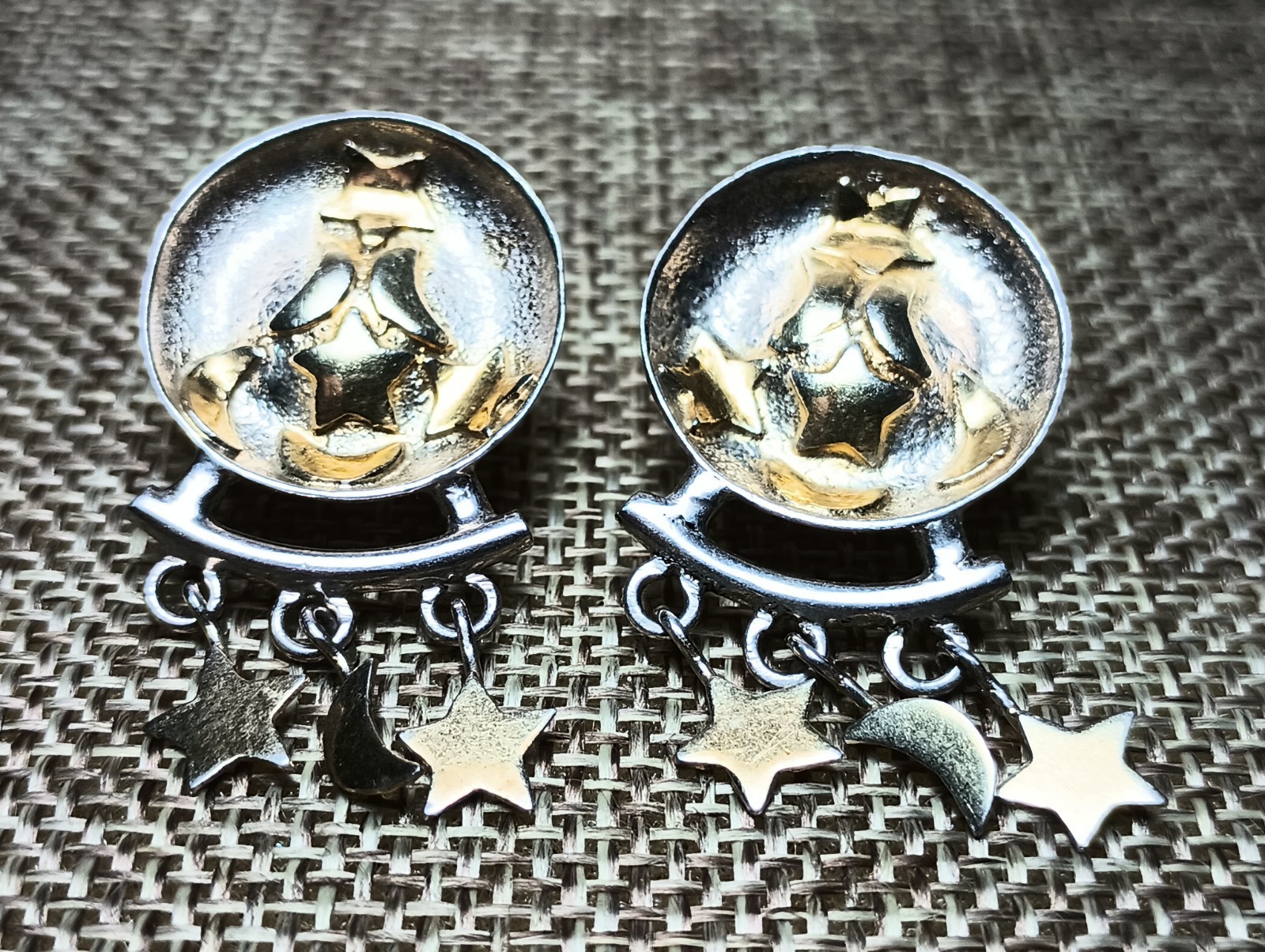 VTG Sterling Silver – Moon & Stars Dangle Drop Post Earrings – 7g
