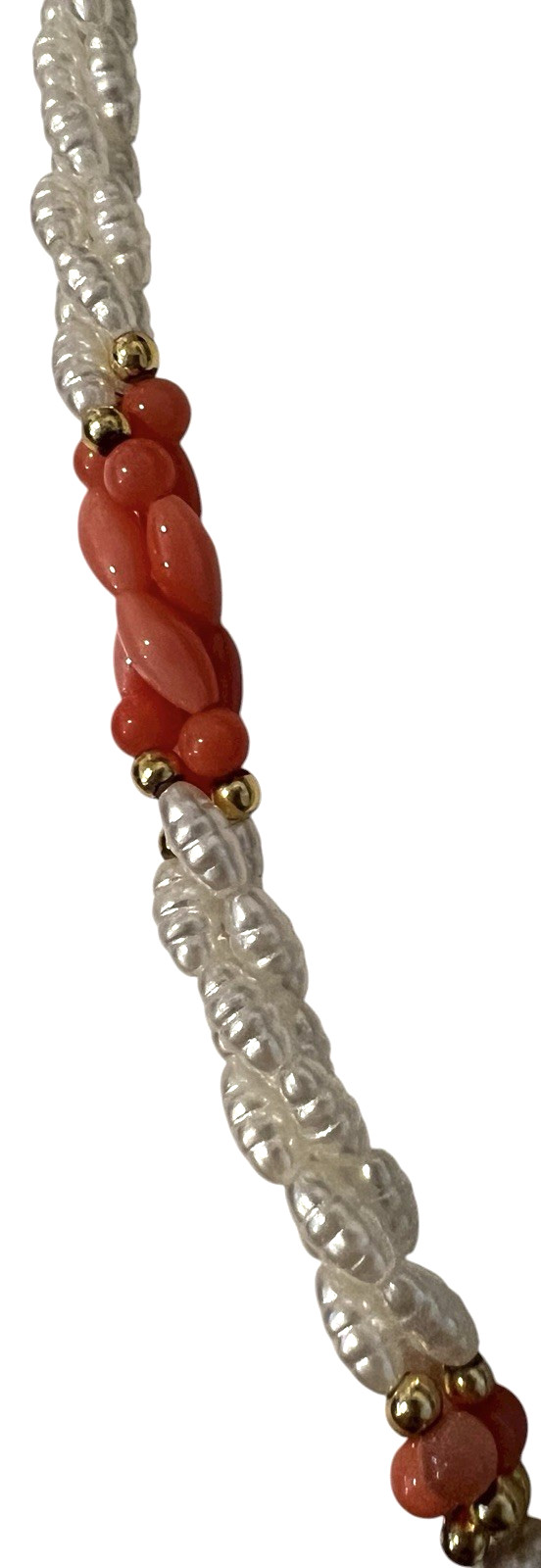 VTG Mother of Pearl Salmon Coral Necklace Triple Twisted Rope 22 Inches
