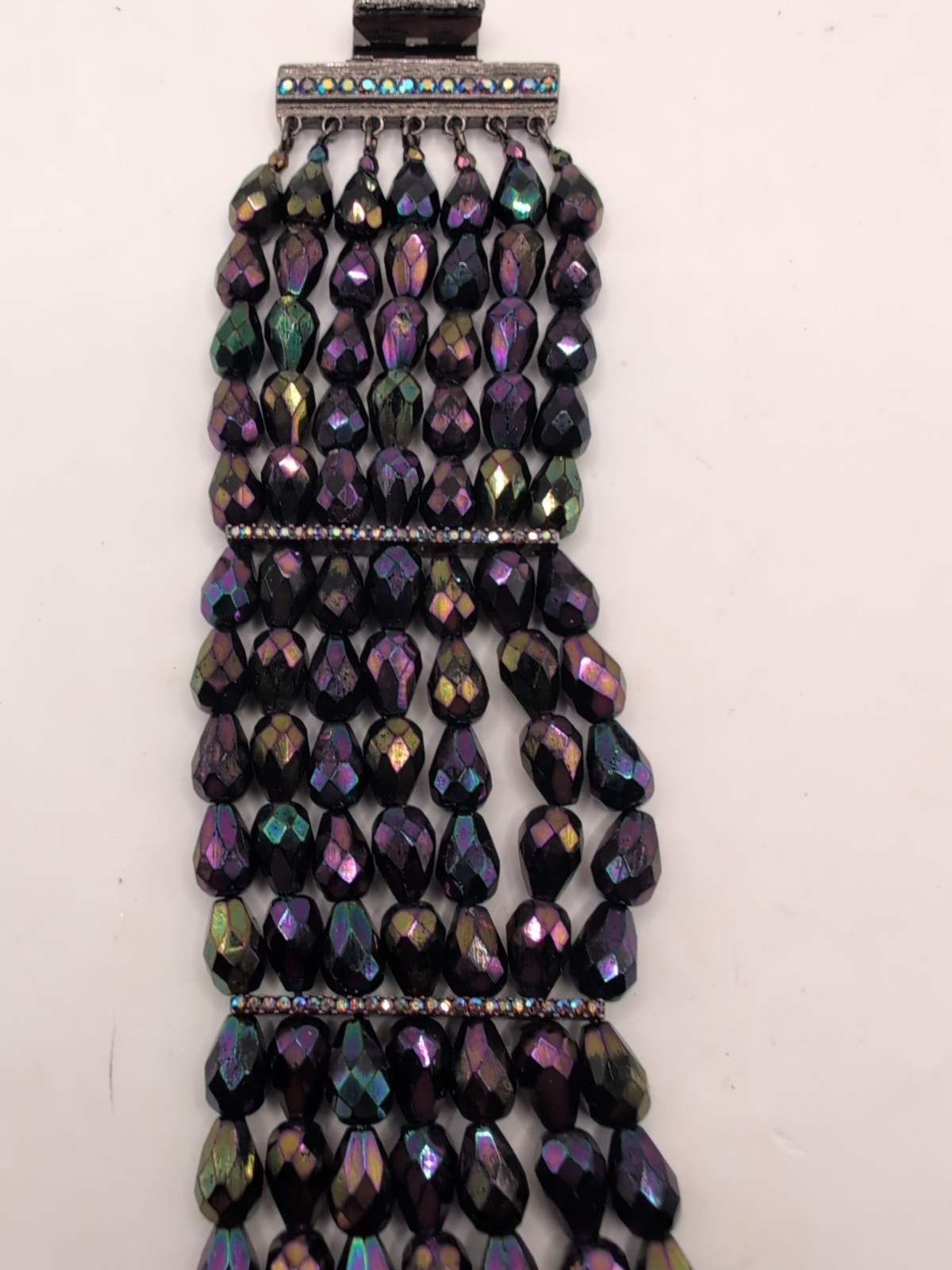 Vintage St.John 7 Strand Czech Fire Polished Faceted Bracelet Rhinestone Detail