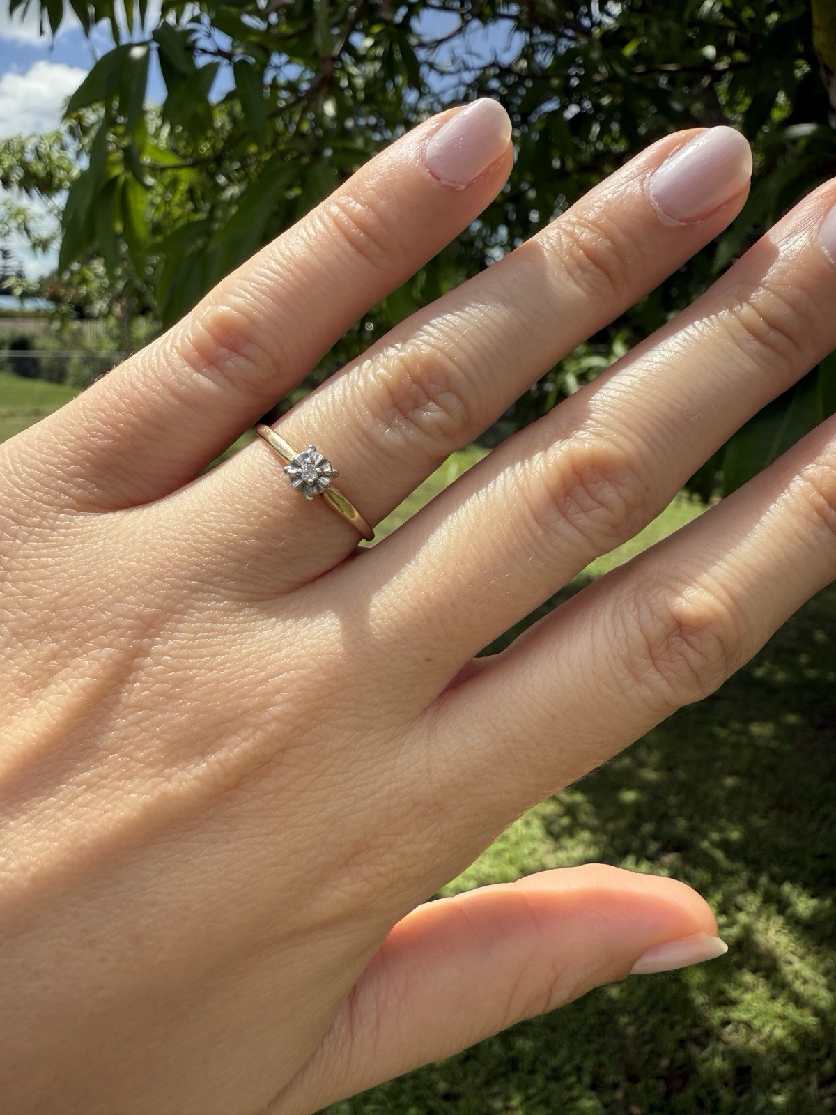 Vintage 1950s Mid Century 10K Gold Illusion Diamond Ring Size 5.5 Minimalist