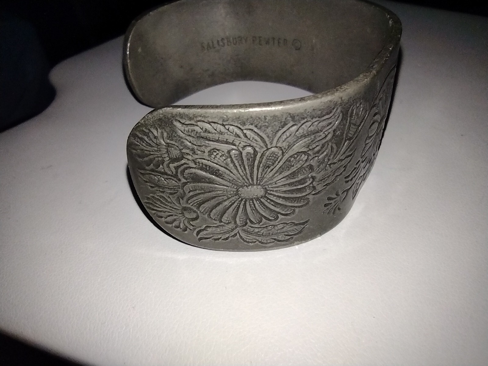 Vintage Salisbury Pewter Floral Cuff Bracelet Flower of the Month “September”