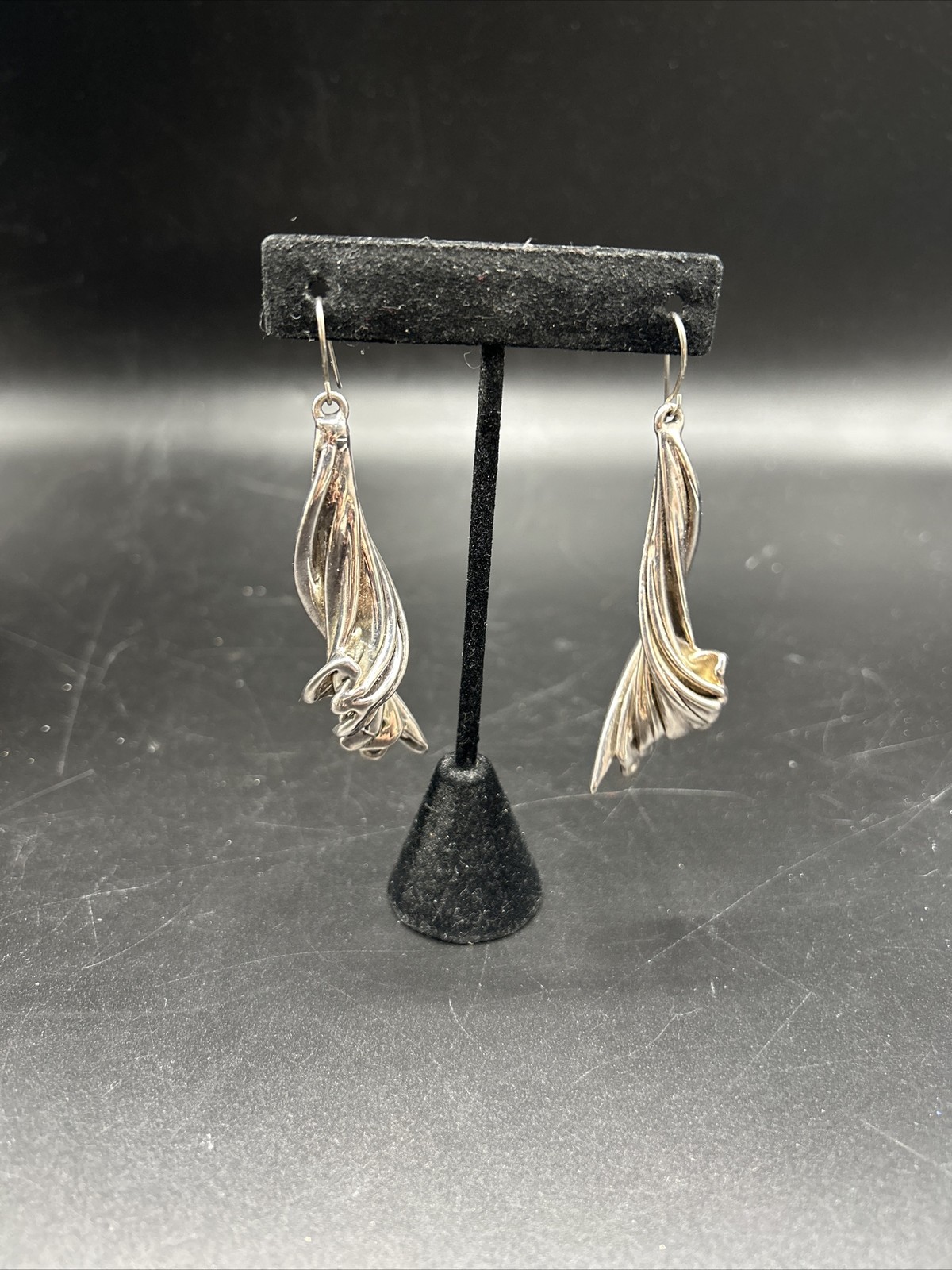 Dangle Pierced 3″ Brutalist HandCrafted Sterling Silver 925 Earrings ISRAEL 14g