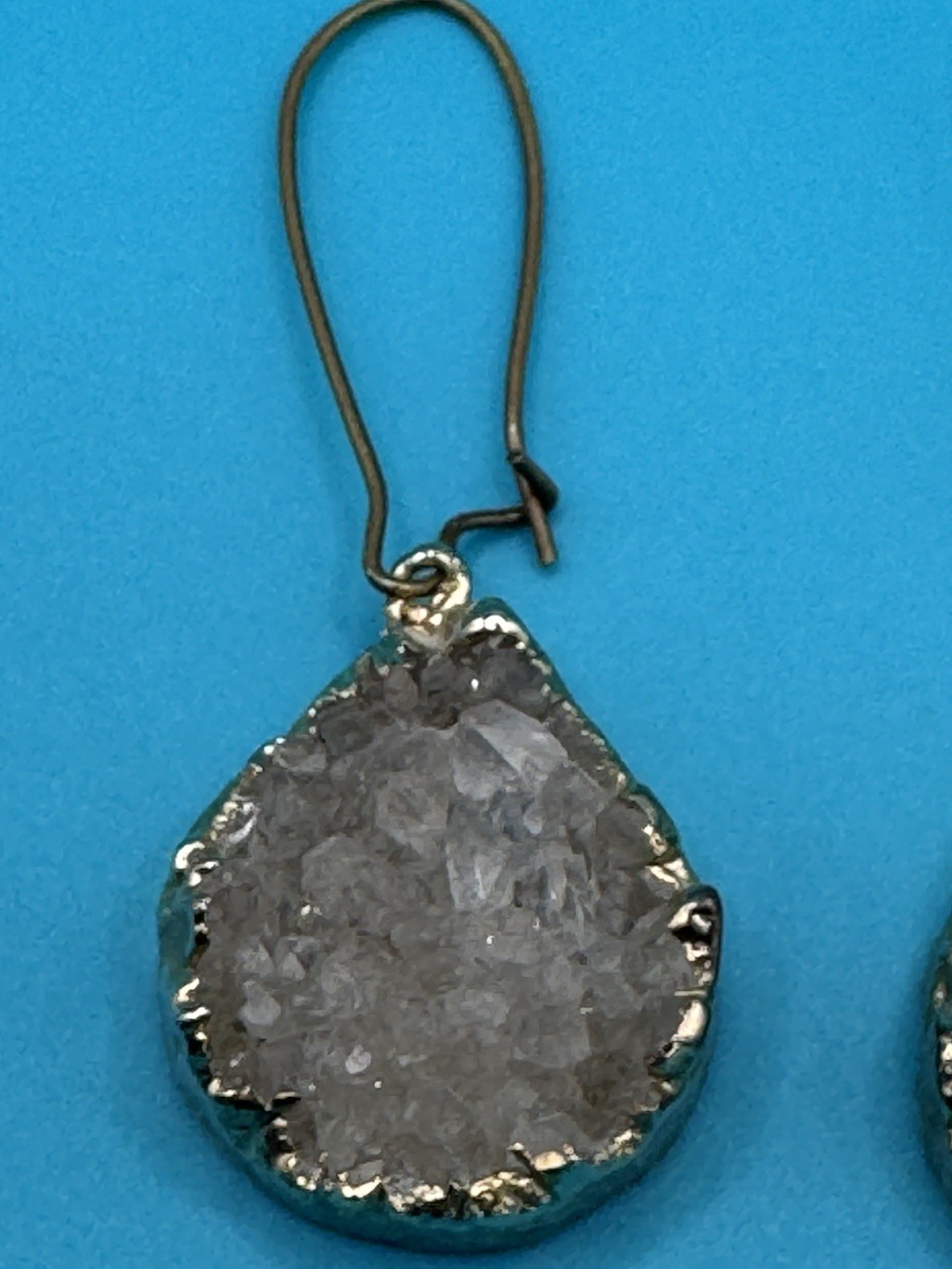 Vintage Crystal Quartz Druzy Style Gold Tone Dangle Earrings