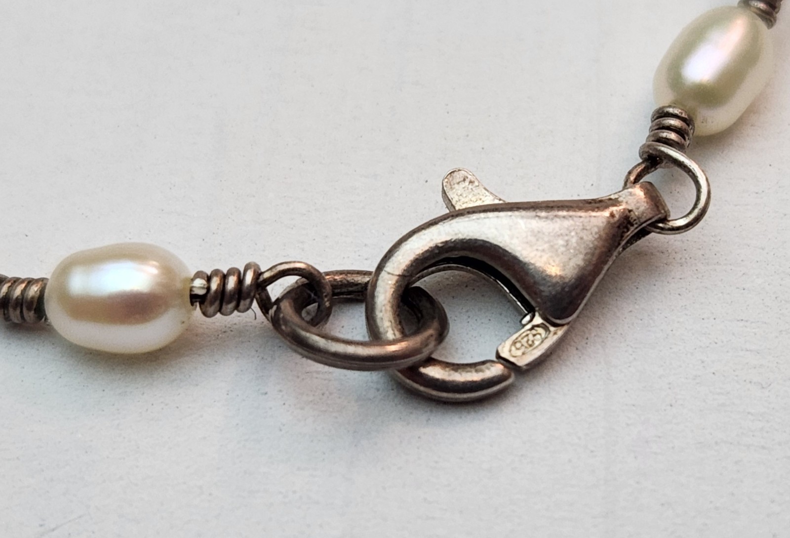 Vintage Sterling Silver 925 Fresh Water Pearl Rosary Style Drop Long Necklace
