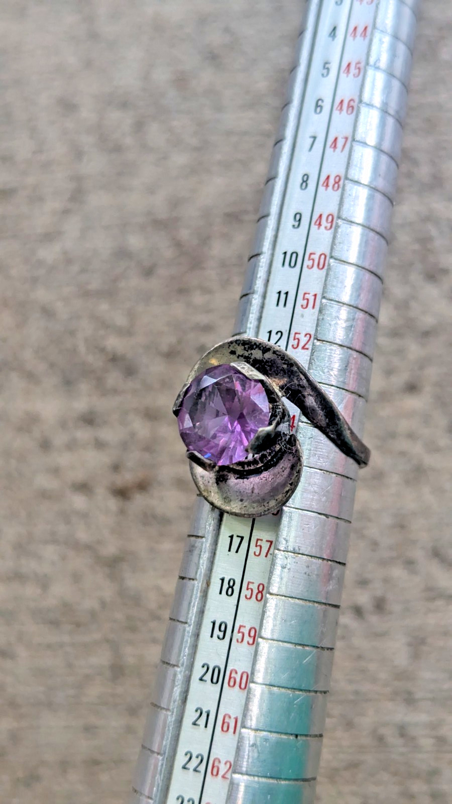 STERLING SILVER 925 & AMETHYST BRUTALIST/MODERNIST STATEMENT RING Sz 7