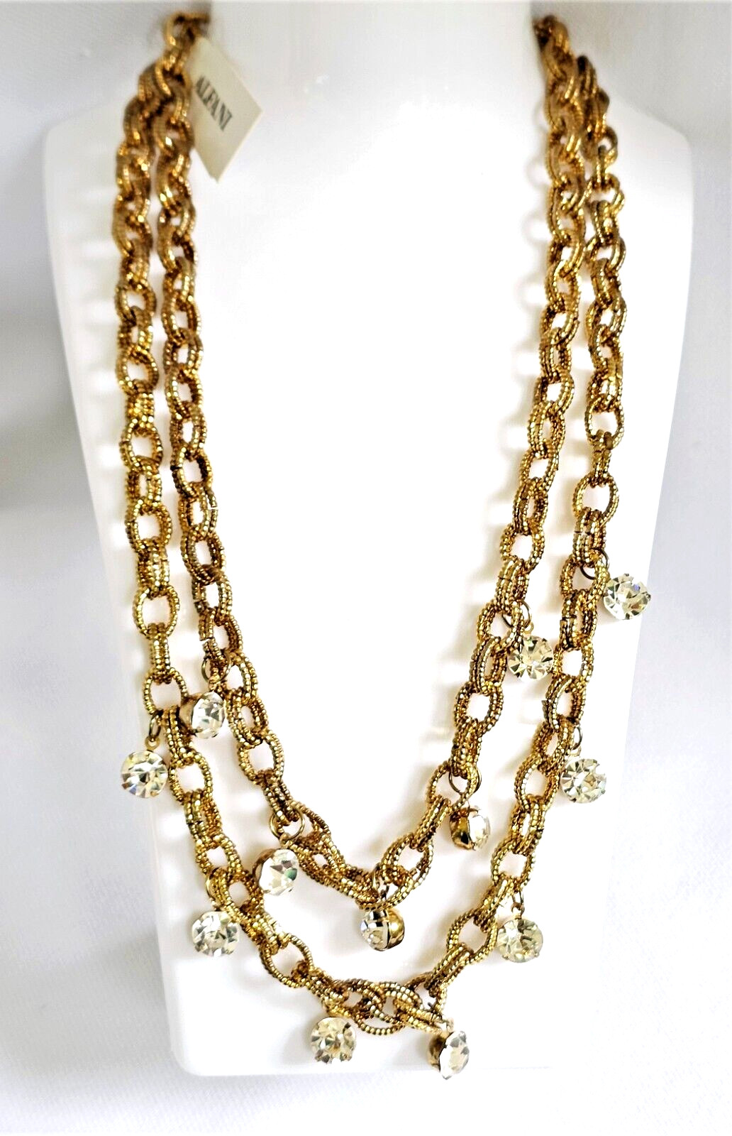 Alfani Rolo Link Necklace Gold Tone Crystal Rhinestone 2 Strand Designer Jewelry